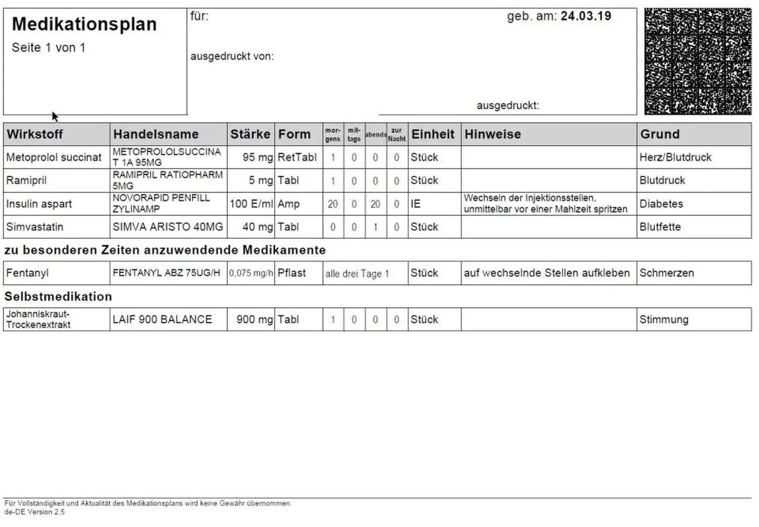 Mensch & Medizin - Diabetologie und Hausärzte Haltern am See - Beispiel-Bundesmedikationsplan